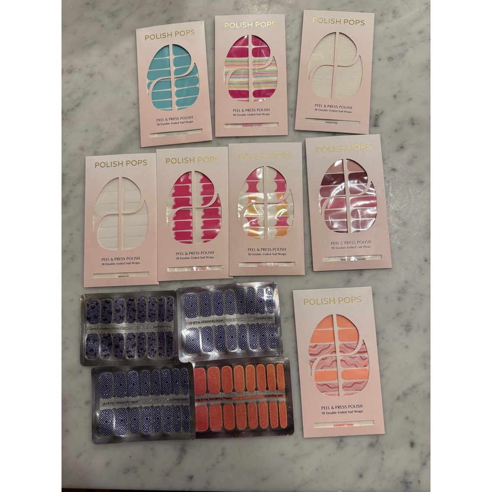 Polish Pops Lily & Fox Nail Wrap Bundle 12 Packs Peel & Press Polish New